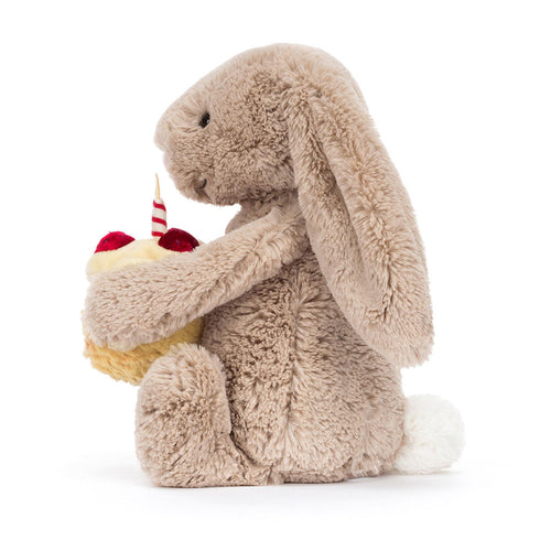 Jellycat Imitation Bashful Bunny Plush Toy with Cake – Soft Birthday Companion, Dust Bag Included
