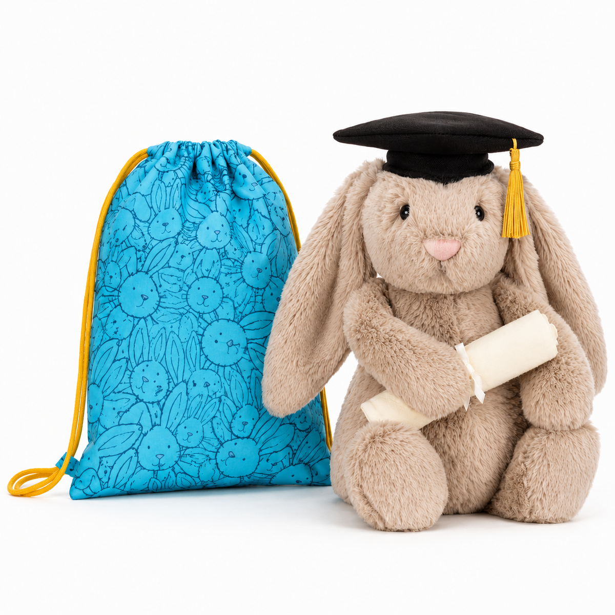Jellycat Imitation Bashful Bunny Graduation Plush Toy with Cap & Diploma (with Dust Bag)